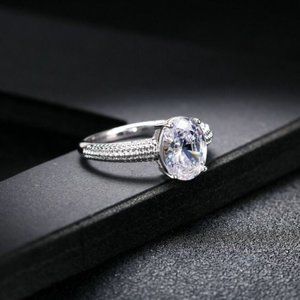 Silver Oval Cubic Zirconia Engagement Style Ring